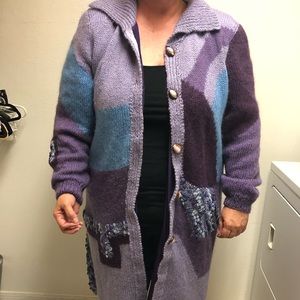 COPY - Hand Knit Cardigan Sweater Purple Multi Color XL